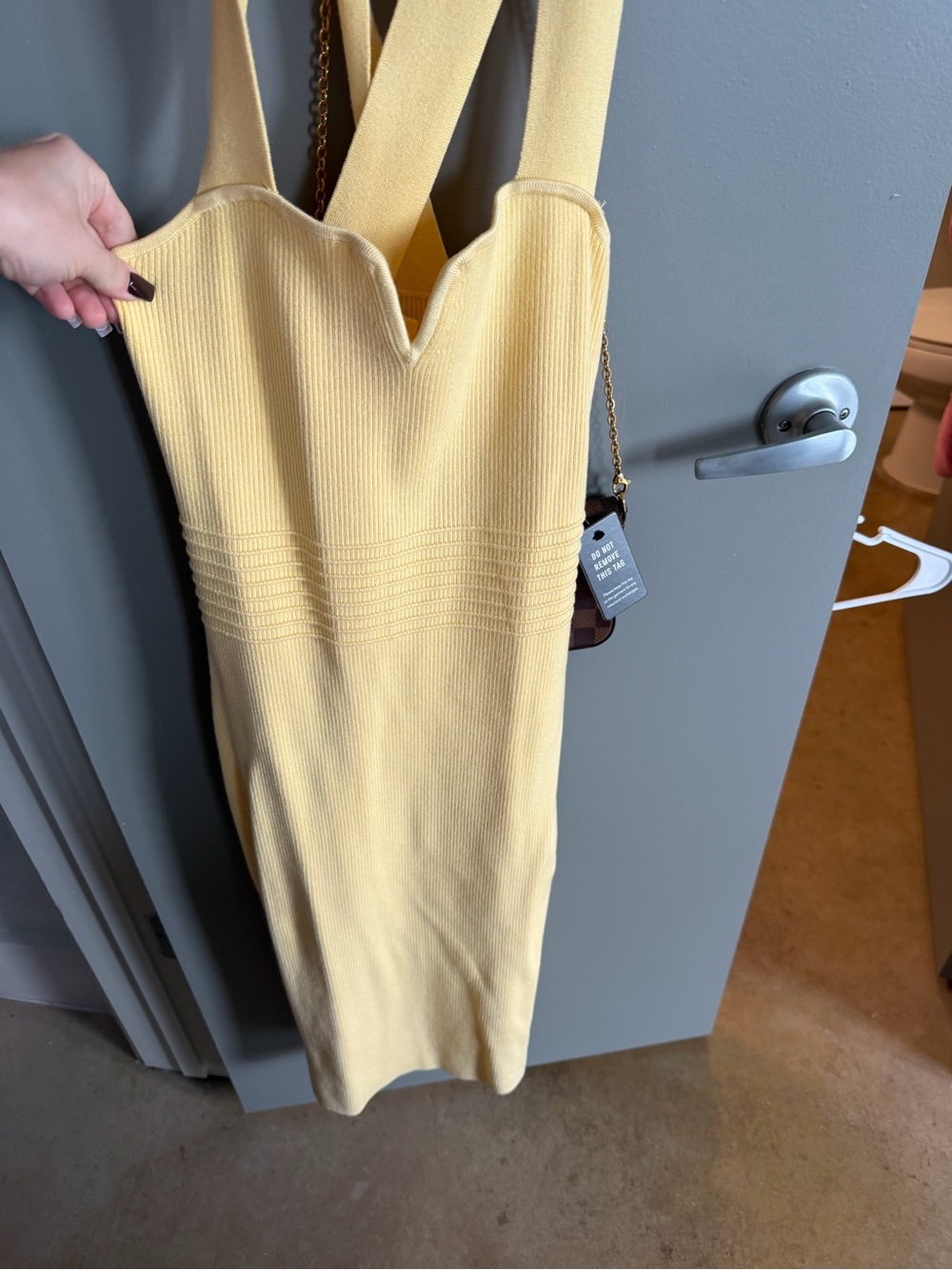 Express Yellow Ribbed V-Neck Midi Dress